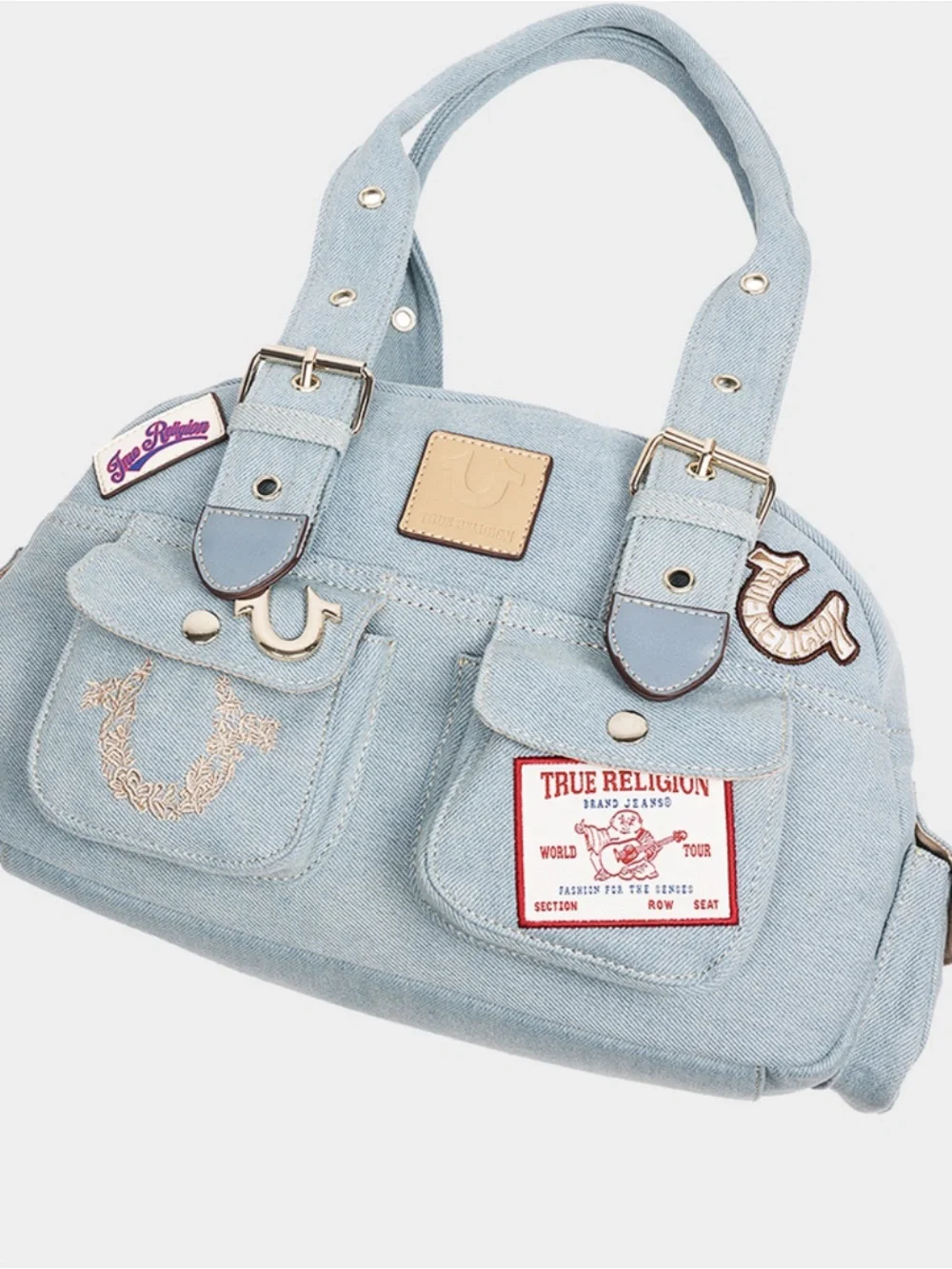 TRUE RELIGION Multi-Patch Denim Satchel Bag MWT